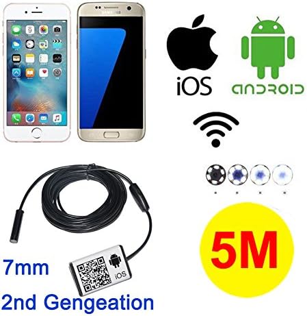 Clearance Sale Upgraded Wifi Endoscope Wireless Borescopes Endoscope Inspection Camera 7mm Snake 2.0 Megapixels HD 6 LED 720P IP66 Waterproof Camera for Android Phone, iPhone, Samsung, iPad - 5 Meter