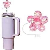 Shiny Flower Silicone Straw Topper for Stanley 30&40 Oz,Shiny Straw Cover Cap,Splash Proof Straw Topper,Reusable Straw Cap Cover,10mm Drinking Straw Tip Covers for Stanley (pink)