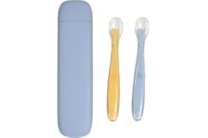 LITTLE RAWR Silicone Baby Feeding Spoons with Storage Box, First Stage Infant Soft-Tip Easy on Gums I Training Spoon Self | Utensils Supplies (Blue)