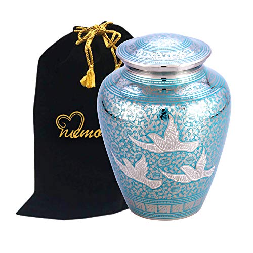 MEMORIALS 4U Wings of Freedom Brass Cremation Urn for Human Ashes - Solid Brass Returning Home Urn - Handcrafted Affordable Urn for Ashes - Going Home Urn with Free Velvet Bag or Box (Large Urn)