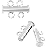 2pcs Adabele Authentic 925 Sterling Silver 2 Strands Multi-Strand Slide Lock Tube Clasp Set 16mm Hypoallergenic Nickel Free for DIY Layering Jewelry Making SS115