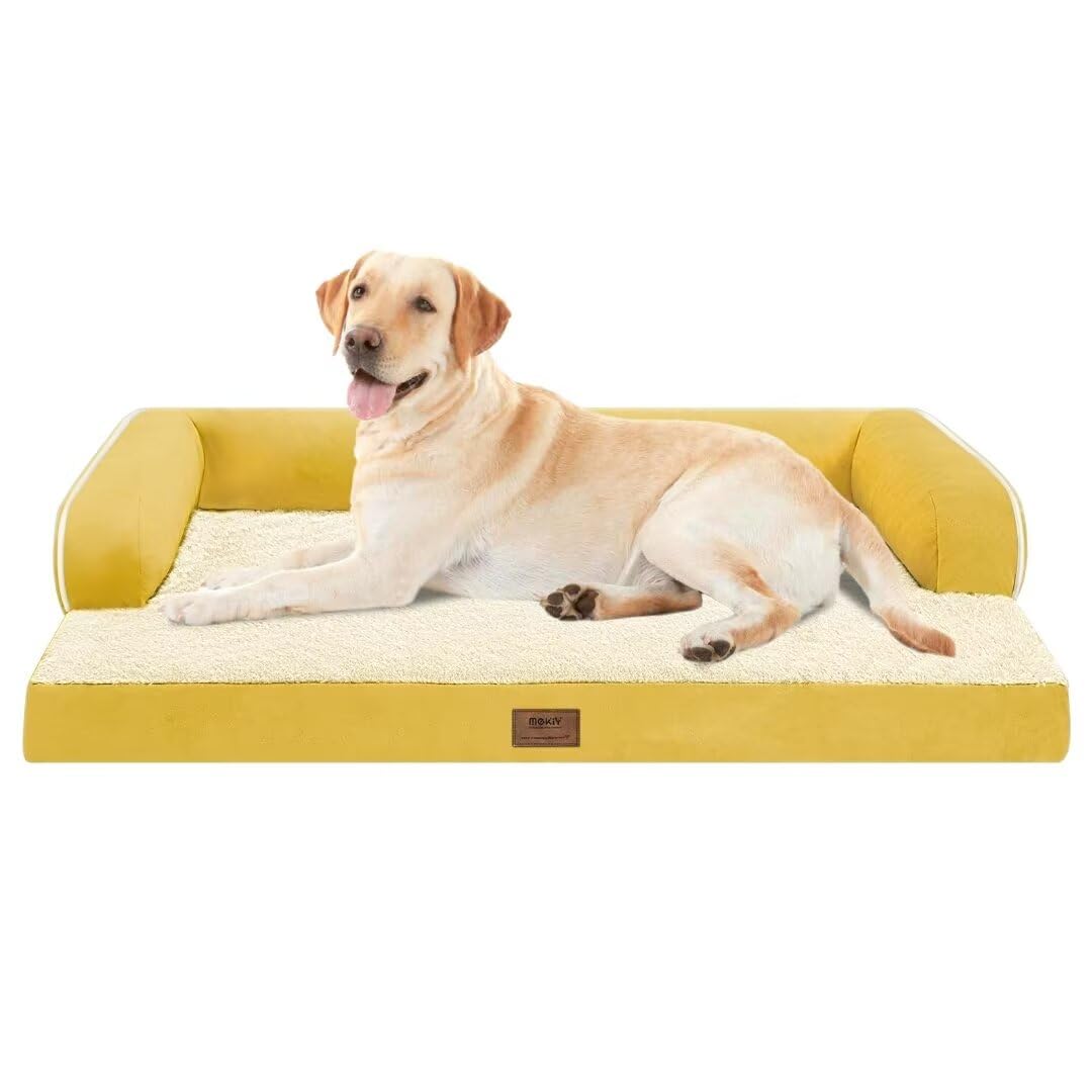 Large Dog Bed Orthopedic Washable | Beds Bolster Pet - XXL Large Big Dogs - Memory Foam - Couch Sofa - Waterproof with Removable Cover - Ginger Yellow Dog Bed Image