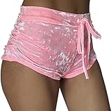 Womens Casual Soft High Waist Skinny Bottoms Drawstring Velvet Club Elastic Crotch Stretchy Shorts With Gym Sports,Pink,Small