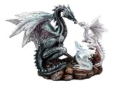 LARGE ANCIENT AZURE DRAGON AND BABY DRAGONLINGS FAMILY UNIT STATUE COLLECTIBLE FIGURINE