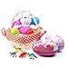 Easter Egg Easter Basket Toy Kit - Woodchip Woven Easter Basket with cloth liner, Two (2) Wooden colored Easter Eggs, Four (4) in-egg Dinosaur Characters, Two (2) Egg-Shaped Tin Cases for Candy