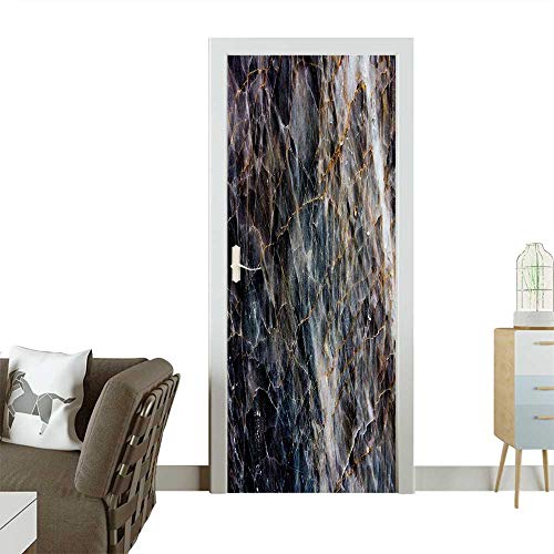 Homesonne Door Decals Texture with Scratch Effects Distress Stylish Motif Charcoal Grey Marigold Dust Pressure resistantW23.6 x H78.7 INCH