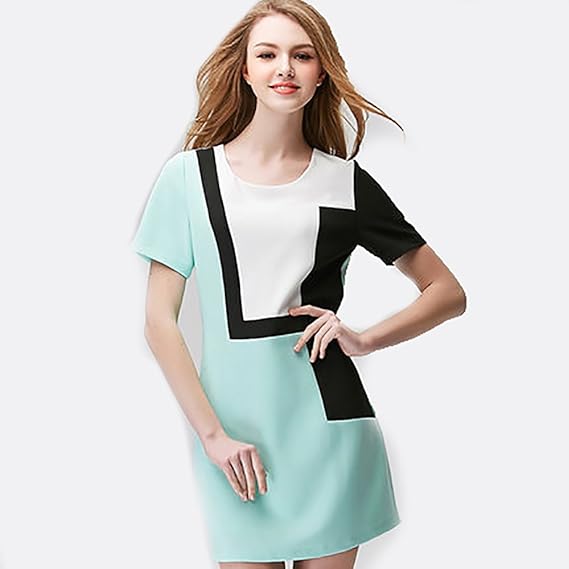 Amazon クイーニー Queenie レディース 爽やかなカラー スタイリッシュなワンピース お出かけやデート 女子会に およばれ かわいい おしゃれ きれいめ 華やか カジュアル デザイン スタイリッシュ ライトブルー ホワイト ブラック 水色 白 黒 半袖 爽やか Ol 通勤