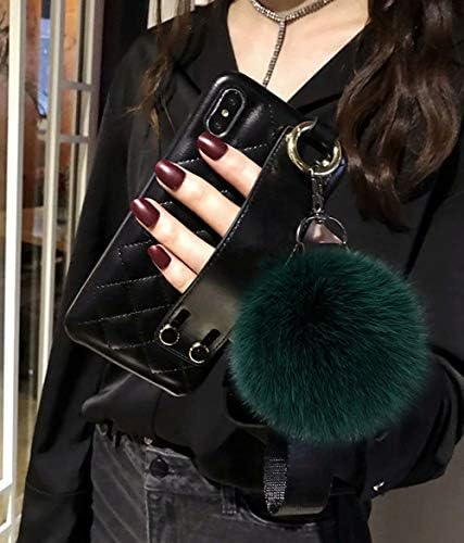 iPhone Xs Max Case,Fashion Black Leather Cover with Rabbit Fur Hairball Phone Case for iPhone Xs Max 6.5-inch,A1