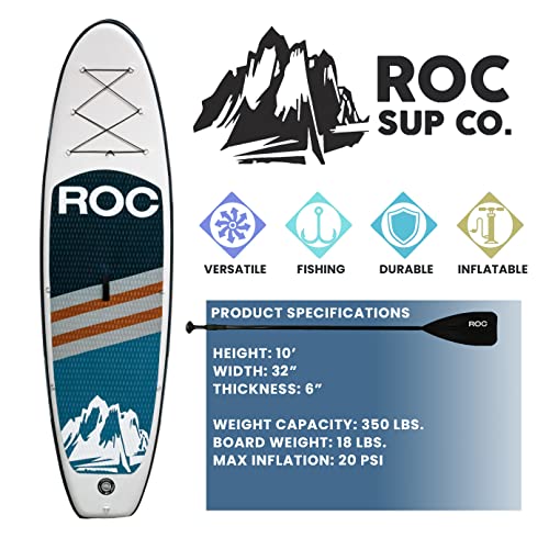 Roc Inflatable Stand Up Paddle Boards with Kayak Seat and Premium SUP
