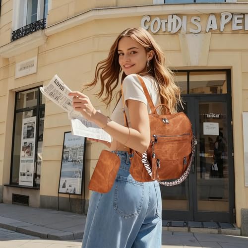 LEASOUL Women's Vegan Leather Waterproof and Anti-Theft Stylish Laptop Backpack for Office, University and Travel