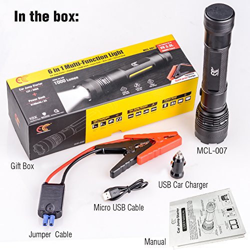 MCCC 300A Peak 5100mAh 12V Portalbe Car Jump Starter LED Flashlight with Smart Spake-Proof Jumper Cables (Up to 3.5L Gas or 2.0L Diesel Engines) Power Bank with USB Charging 125dB Audible Alarm