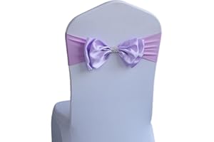 FENGMINGRUI Pack of 50 Spandex Stretch Chair Sashes Double Bow Chair Bands for Romantic Wedding Birthday Party Hotel Event Banquets Chair Cover Decoration (Light Purple 50 PCS)