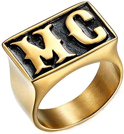 Ueice Punk Cool Rock Locomotive Series Letter MC Logo 18K Gold Plated Stainless Steel Rings for Mens