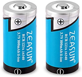 3.7V 800mAh Battery,Zeasun RCR123A Li-ion Rechargeable CR123A 16340 Batteries for Camera,Flashlight (2Packs)