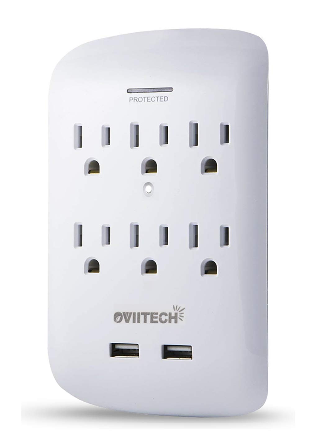 6 Outlet Surge Protector,900 Joules Wall Adapter Tap with USB Charger, Dual 3.1A USB Ports, Oviitech 3-Prong Wall Mount Outlet Plugs,ETL Listed,White