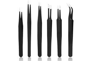 TEXNINC 6PCS Precision Tweezers Set, Upgraded Anti-Static Stainless Steel ESD Tweezers, for Electronics, Soldering, Laboratory Work, Jewelry-Making, Model, Craft，DIY
