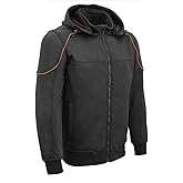 Milwaukee Leather MPM1764 Men's Black Soft Shell CE Armored Motorcycle Racing Style Hoodie Jacket w/Detachable Hood