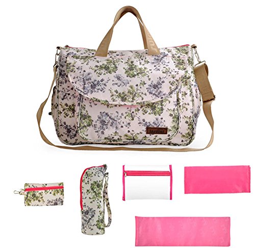Ecokaki(TM) Fashion Multifunction Diaper Tote Bags Baby Nappy Bag Larger Capacity Mummy Handbag Messenger Bag, Green Flower