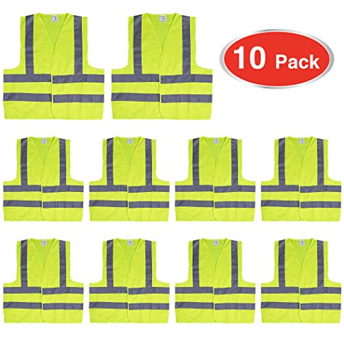 Cartman High Visibility Safety Vest Neon Yellow, ANSI/ISEA Standard, Size L, 10PK
