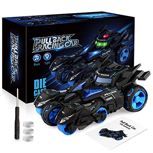 Baztoy Pull Back Vehicles 3 in 1 High Speed 1:32 Scale Racing Model Car Black Catapult Motorcycles Toys with Eject Button LED Light and Sound Gifts for Boys Girls Kids and Toddlers Indoor Outdoor - Thumbnail 6