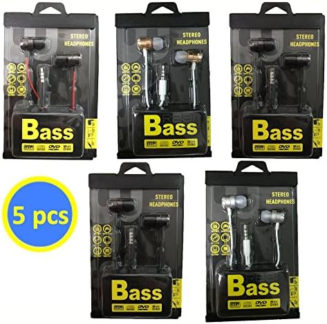 Geeboy metal color In-Ear Mic 3.5mm Electronics Wired Headphones (Earphones/Earbuds/Headset), In-Ear Earbuds, MP3 Walkman headphones wholesale Bundle of 5 Pairs (5 colors)