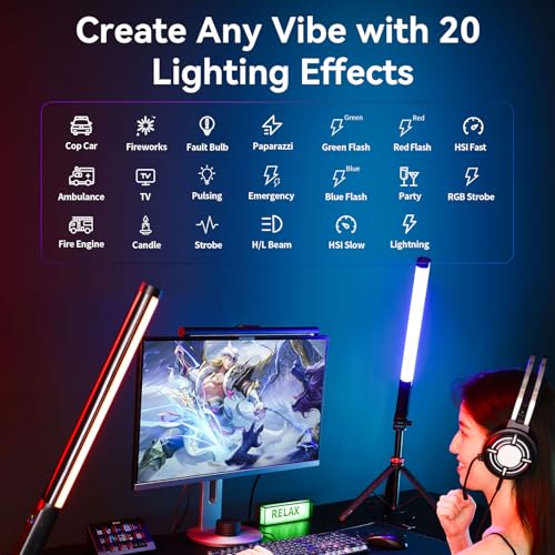 ULANZI VL119 Handheld Light Wand, 360° RGB LED Video Light for Photography, 2600mAh Rechargeable Tube Light for Video Shooting, 2500-9000K Dimmable Camera Light with LCD
