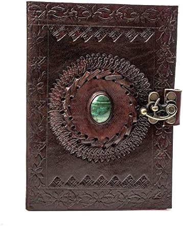 SR Leather Journal Writing Notebook 100 Pages - Brown Stone Antique Handmade Leather Bound Daily Notepad For Men &amp; Women Art Sketchbook Travel Diary to Write &amp; Draw in (5x7x2 inch)