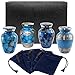 Trupoint Memorials Small Urns for Human Ashes Keepsake, Decorative Mini Cremation Urn for Adult Men & Women, Set of 4, Light Blue with Silver Lining