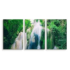 3 Piece Canvas Wall Art Waterfall in Deep Forest of Croatia Painting Artwork for Home Prints Frame - 16"x24" x 3 Panels