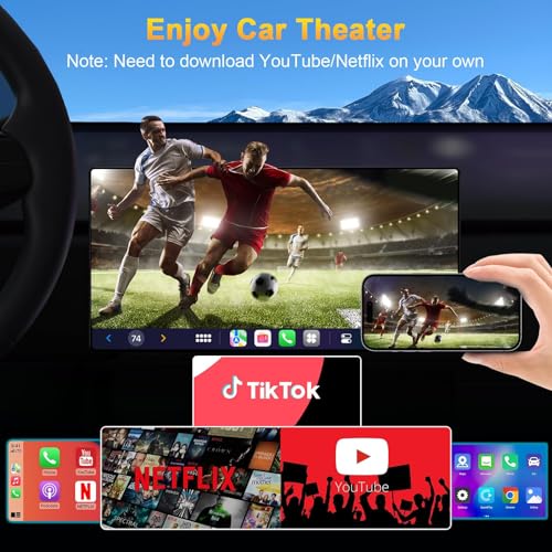 4-in-1 Wireless CarPlay Adapter Support Netflix/YouTube/TF Card, Android Auto & Carplay Adapter with USB-A and USB-C Cables,Convert Wired to Wireless Apple Dongle, Video Box Car Play for iOS 10+
