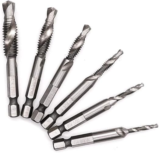 Wolfride 6Pcs Tapping Drill Bits 1/4 Hex Shank Screw Tap Drill Bit Set