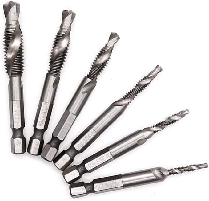 Wolfride 6Pcs Tapping Drill Bits 1/4 Hex Shank Screw Tap Drill Bit Set
