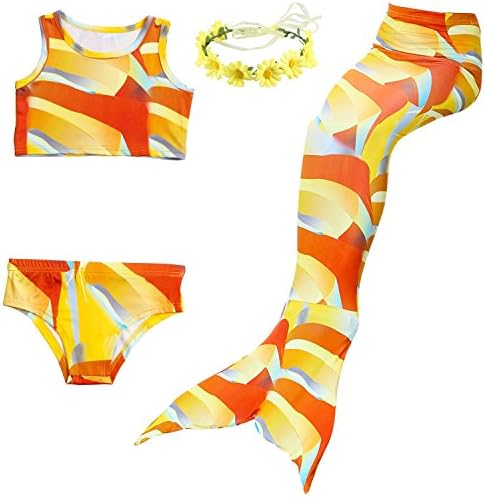 LILYFUN 3PCS Girls Mermaid Tail Swimsuit for Swimming Bikini Princess Can Add MonoFins