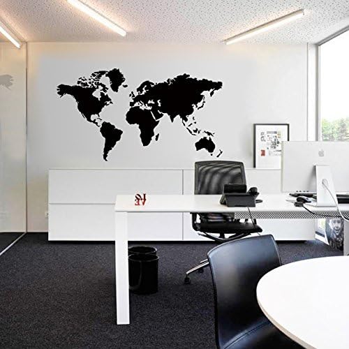 Wallpark Classic Simple Black World Map Removable Wall Sticker Decal, Living Room Bedroom Home Decoration Adhesive DIY Art Wall Mural