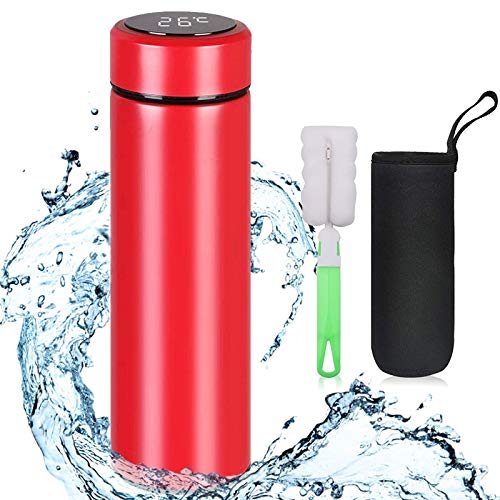 Flintronic Thermosflasche, 500 ML Wasserflasche Vakuum Isolierbecher 304 Edelstahl, LCD-Touchscreen-Temperaturanzeige, Smart Becher Dichtflasche Ideal für Hitze und Kälte