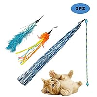 Cat Toys Cat Teaser Interactive Cat Wands with 3 Assorted Teaser Refills, Safe Cat Teaser Wands for Cat Kitten Having Fun Exerciser Playing