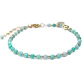 Morchic 3mm Natural Gemstone Beaded Bracelet for Women, Dainty Tiny Charm Jewelry, Adjustable 7.1-8.6" Ideal Birthday Holiday Gift