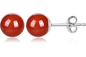 AESDOX Gemstone Ball Stud Earrings for Women Men in Sterling Silver, Ball Size 6mm/8mm/10mm