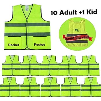 CIMC Yellow Reflective High Visibility Safety Vest with Pockets,10 Pack,Bright Construction Vest with Sliver Strip,Made from Breathable Neon Yellow Mesh,Hi Vis vest Working outdoor (neon yellow)