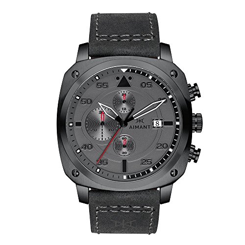 AIMANT Men's Watch Dakar Gun Metal with Grey Leather Band GDA-230L8-88