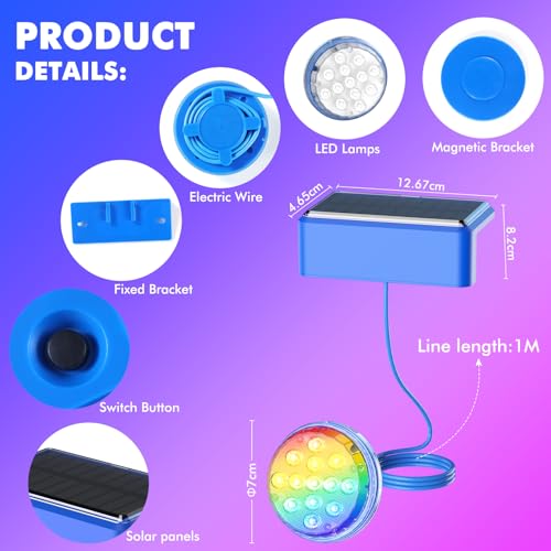 Quntis Set of 2 Solar Pool Lights, LED Solar Pool Lights with Remote Control [Multicoloured & Warm White] for Spa, Aquarium, Garden, Fountain, Party, IP68 Waterproof Solar Pool Lights, 1500 mAh