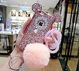 iPhone 8 Plus Mouse Ears Case,iPhone 8 Plus Rabbit Fur Ball Case,Luxury Chrome Bling Glitter Mouse Ears Rabbit Fur Ball Phone Case Cover For iPhone 8 Plus 5.5 inch (pink)