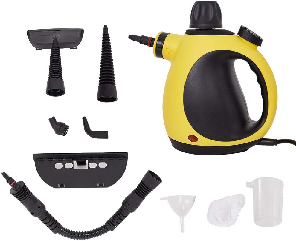 Livebest Handheld Pressurized Steam Cleaner with 9-Piece Accessory Set Multi-Purpose Steam Iron Deep Cleaner for Home Office Car,Yellow