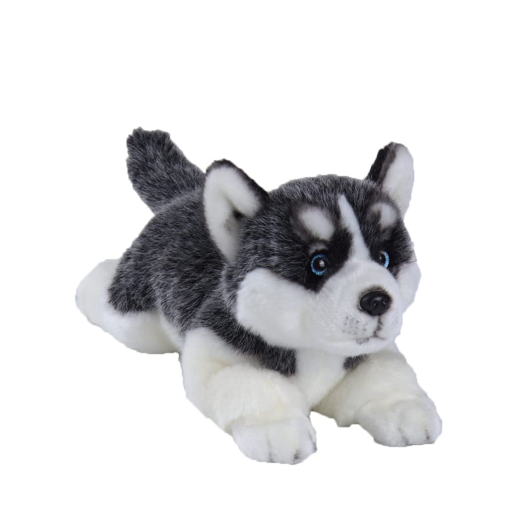 Siberian Husky Stuffed Dog Animal Simulation-Realistic & Lifelike Soft Handmade Lying Dog Plush Toy Puppy -Present Gift for Boys and Girls