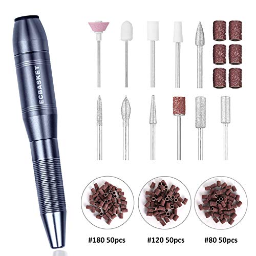 ECBASKET Electric Nail File Nail Electric Drill Nail Dremel Nail File Drill Portable Nail Drill Machine for Acrylic Gel Nails with 150pcs Sanding Bands 11pcs Drill Bits (black)