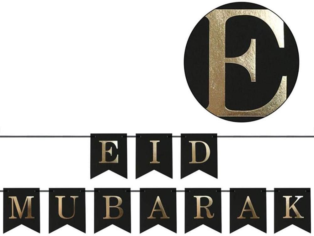 Sanmubo EID MUBARAK Golden Alphabet Bunting Decoration Eid Mubarak Banner Decoration Ramadan Party Decoration Bunting Banner Al-Fitr Pennant Lesser Bairam Banner Happy Party Supplies