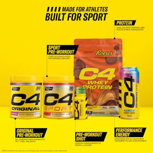 C4 Original - Suplemento en polvo para preentrenamiento - Frambuesa azul | Bebida energética para antes de entrenar | 150 mg de cafeína + beta alanina + monohidrato de creatina | 60 raciones