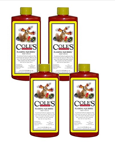 Cole's Flaming Squirrel Seed Sauce, Super Hot and Spicy Nutritional Birdseed Supplement Contains All-Natural 100% Food Grade Liquid Chili Pepper Soybean Oil Ingredients, 16 oz (Pack of 4) - Thumbnail 4