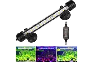 REIRQIE Submersible Aquarium Light Underwater Full Spectrum Fish Tank Light with Timer Auto On/Off,LED Aquarium Light Bar 3 Light Modes Dimmer Adjustable Brightness,7.48inch (with Timer&dimmer)
