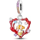 CYCUFF 925 Sterling Silver Charms Suitable for Bracelets Charms Beads, Charm Necklaces Jewellery Gift for Women Family Friends (Heart Coral Clown Fish Charm)